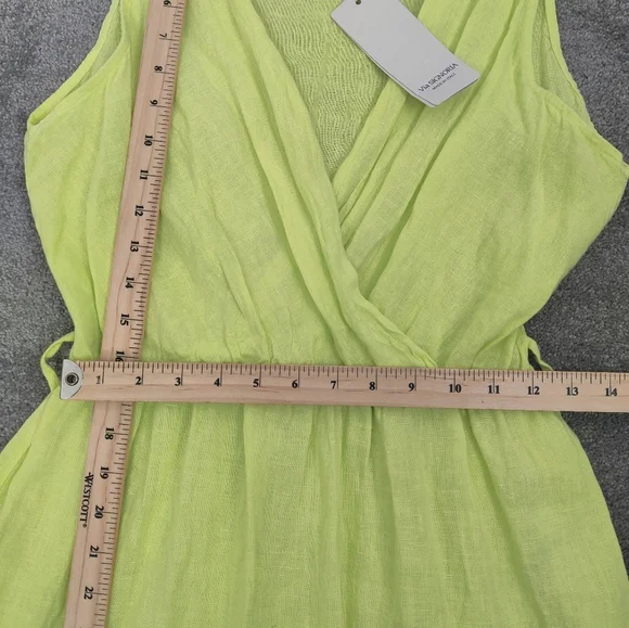 Vibrant Avocado Green Summer Dress with Eyelet Details, Size Medium Linen Beach - Picture 8 of 10